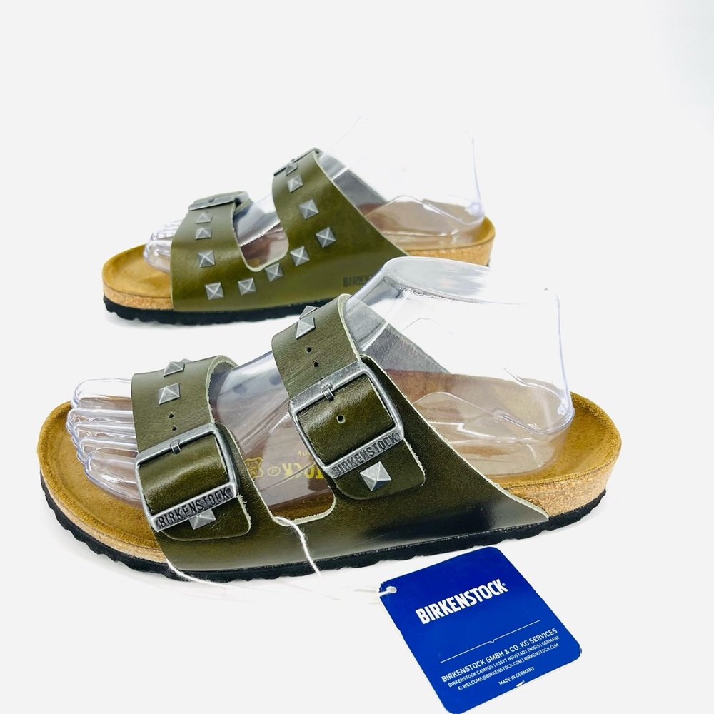 🔥RARE Birkenstock Arizona Stud Rivet Sandal 38 Olive Khaki Green PunkRock Unisex - Picture 4 of 12